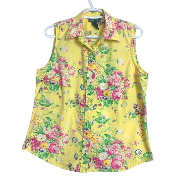 Lauren Ralph Lauren Sleeveless Button Down Floral Blouse 
100% Cotton - Picture 3 of 10